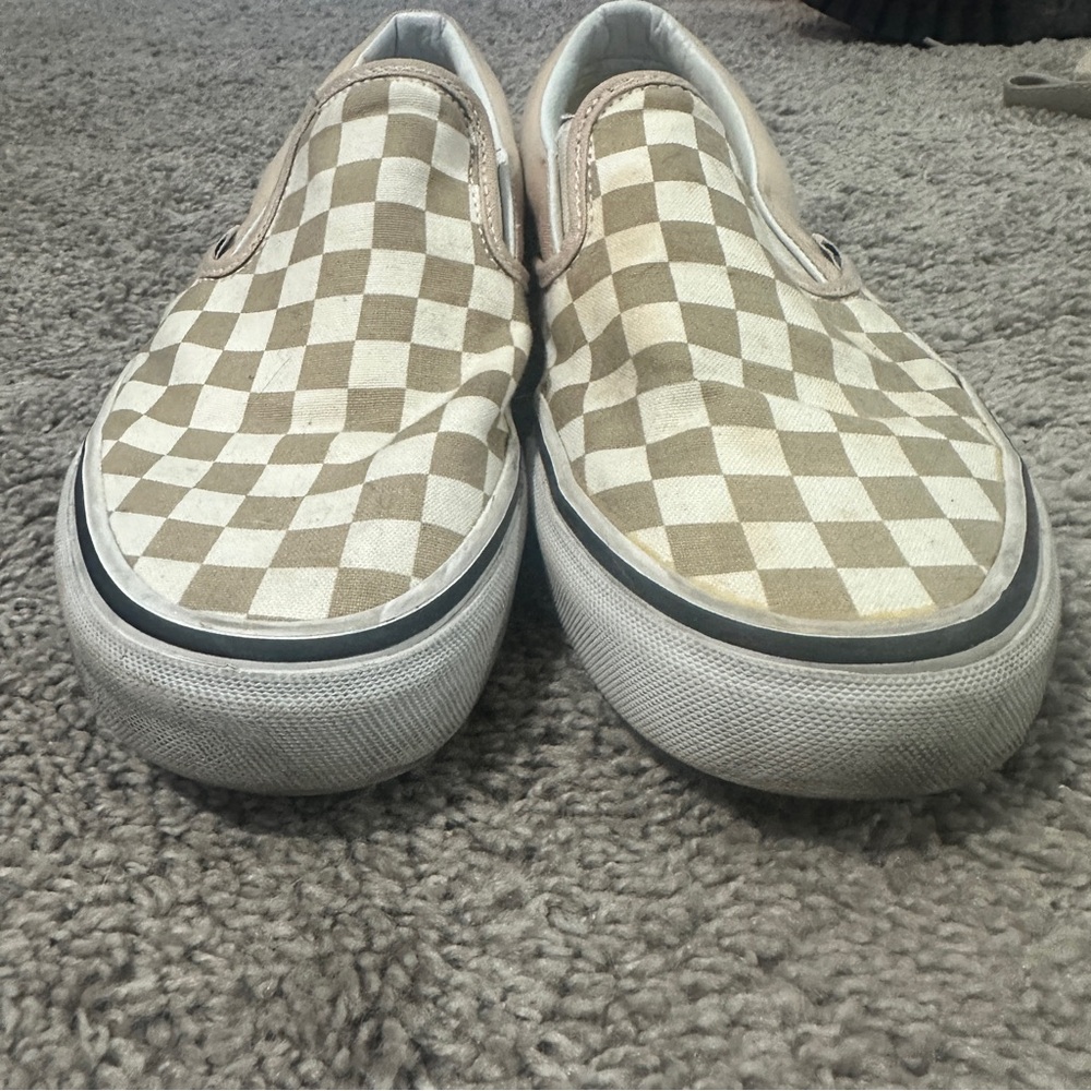 Vans Tan and White Checkerboard Slip-On